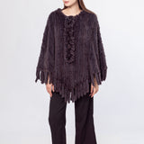 knitted mink fur poncho with tassel, flower pullover 210720