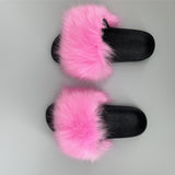 faux fur pink color slippers sandals 2023 y2k furry pink blue purple color - LVCOMEFF