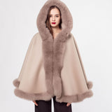 Wool coat 100% content shawl, hat with fox fur brim 210731