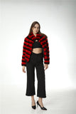 Real rex rabbit fur coat with stand collar chinchilla red stripe short crop top - LVCOMEFF