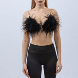 natural ostrich feather bra with diamond shoulder strap 2023 sexy fluffy free shipping
