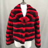 Real rex rabbit fur coat with lapel chinchilla 220606 red stripe 2023 crop top - LVCOMEFF