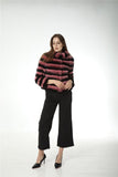 Real rex rabbit fur coat with stand collar chinchilla stripe 2023 winter purple - LVCOMEFF