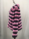 Real rex rabbit fur coat with lapel chinchilla 220607 purple stripe brown 2023 - LVCOMEFF
