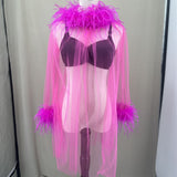 Women Ostrich Feather Sheer Mesh Pullover Top Oversized Long Sleeve T Shirt 2023 - LVCOMEFF