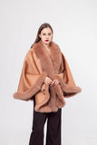 100% content wool coat  shawl with fox hair collar 210730