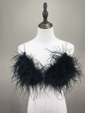 natural ostrich feather bra with diamond shoulder strap 2023 sexy fluffy free shipping