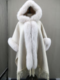 genuine natural fox fur shawl with tassel half sleeve fox fur cuffs big size - LVCOMEFF
