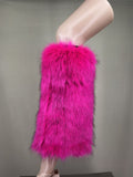 faux fur leg warmer 2023 y2k furry Women Fuzzy Long Boot Cuff Covers pink - LVCOMEFF