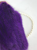 reall mink fur mini purse wallet phone handbag with pearl chain purple 2023 - LVCOMEFF