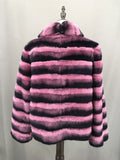 Real rex rabbit fur coat with lapel chinchilla 220607 purple stripe brown 2023 - LVCOMEFF