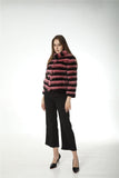 Real rex rabbit fur coat with stand collar chinchilla stripe 2023 winter purple - LVCOMEFF