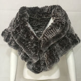 knitted rex rabbit fur shawl cape with rose flower falbala for dinner party - LVCOMEFF