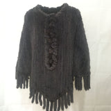 knitted mink fur poncho with tassel, flower pullover 210720
