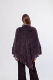 knitted mink fur poncho with tassel and zipper pullover 210718