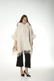 genuine natural fox fur shawl with tassel half sleeve fox fur cuffs big size - LVCOMEFF