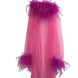 Women Ostrich Feather Sheer Mesh Pullover Top Oversized Long Sleeve T Shirt 2023 - LVCOMEFF