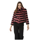 Real rex rabbit fur coat with stand collar chinchilla stripe 2023 winter purple - LVCOMEFF