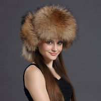 women real fox fur russian hat with earflap earmuffs with sheep leather  free shipping - eileenhou rabbit fox mink raccoon chinchilla   lady real  fur coat jacket