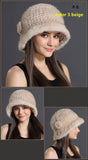 women real  knitted mink fur Bucket hat with flower  free shipping - eileenhou rabbit fox mink raccoon chinchilla   lady real  fur coat jacket