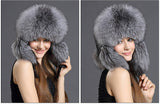 women real fox fur russian hat with earflap earmuffs with sheep leather  free shipping - eileenhou rabbit fox mink raccoon chinchilla   lady real  fur coat jacket