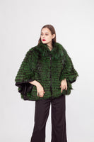 LVCOMEFF natural silver fox fur shawl cape with cuffs  210727