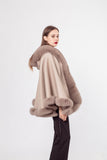 LVCOMEFF wool shawl cape wiith fox fur collar trimming with hood  210731