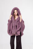 LVCOMEFF wool shawl cape wiith fox fur collar trimming with hood  210731