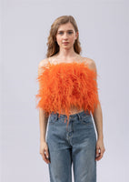 women ostrich feather tube top strapless Bandeau party Cami Vest tank top furry free shipping