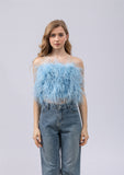 women ostrich feather tube top strapless Bandeau party Cami Vest tank top furry free shipping