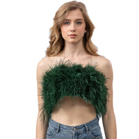 women ostrich feather tube top strapless Bandeau Cami Vest tank top furry free shipping