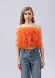 women ostrich feather tube top strapless Bandeau party Cami Vest tank top furry free shipping