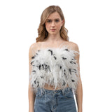 women ostrich feather tube top strapless Bandeau party Cami Vest tank top furry free shipping