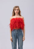 women ostrich feather tube top strapless Bandeau party Cami Vest tank top furry free shipping