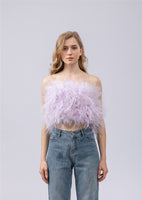 women ostrich feather tube top strapless Bandeau party Cami Vest tank top furry free shipping