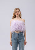 women ostrich feather tube top strapless Bandeau party Cami Vest tank top furry free shipping