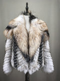 natural fox fur coat stripe multicolor silver fox blue gold 2023 autumn winter free shipping