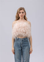 women ostrich feather tube top strapless Bandeau party Cami Vest tank top furry free shipping