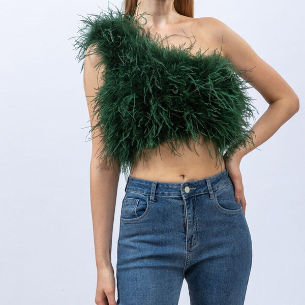 natural  ostrich feather tube top Single shoulder Bandeau for Party Carnival free shipping