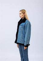 Denim coat with real Rex rabbit fur lining full pelt thick warm fur 2023 free shipping