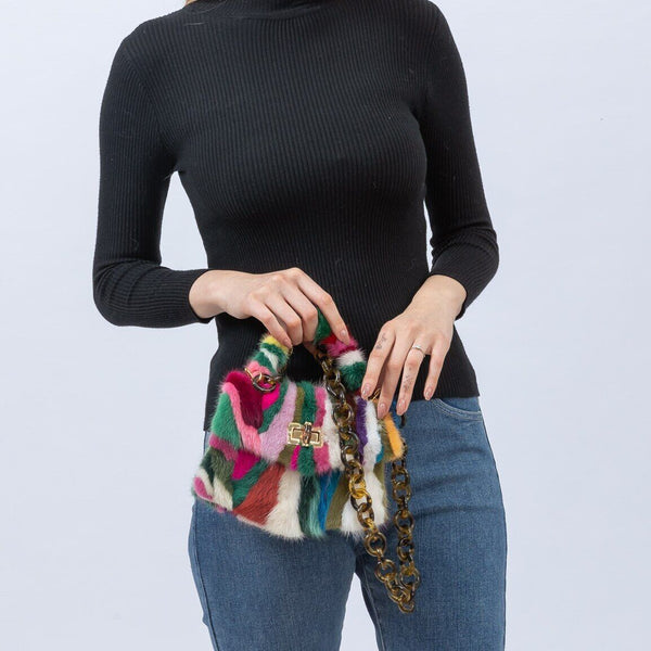 real mink fur handbag mini multicolor rainbow color 2023 luxurious purse party free shipping