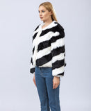 real rabbit fur short coat jacket full pelt white black stripe furry 2023 free shipping