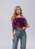 women ostrich feather tube top strapless Bandeau party Cami Vest tank top furry free shipping