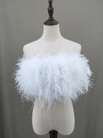 women ostrich feather tube top strapless Bandeau Cami Vest tank top furry free shipping