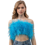 women ostrich feather tube top strapless Bandeau Cami Vest tank top furry free shipping