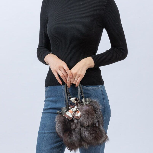real fox fur  handbag with  bowknot beautiful luxurious  hot selling 2023 free shipping