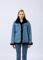 Denim coat with real Rex rabbit fur lining full pelt thick warm fur 2023 free shipping