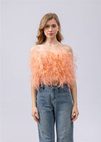 women ostrich feather tube top strapless Bandeau party Cami Vest tank top furry free shipping