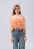 women ostrich feather tube top strapless Bandeau party Cami Vest tank top furry free shipping