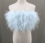 women ostrich feather tube top strapless Bandeau Cami Vest tank top furry free shipping